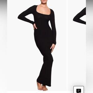 SKIMS Black Ribbed Soft Lounge LongSleeved Dress